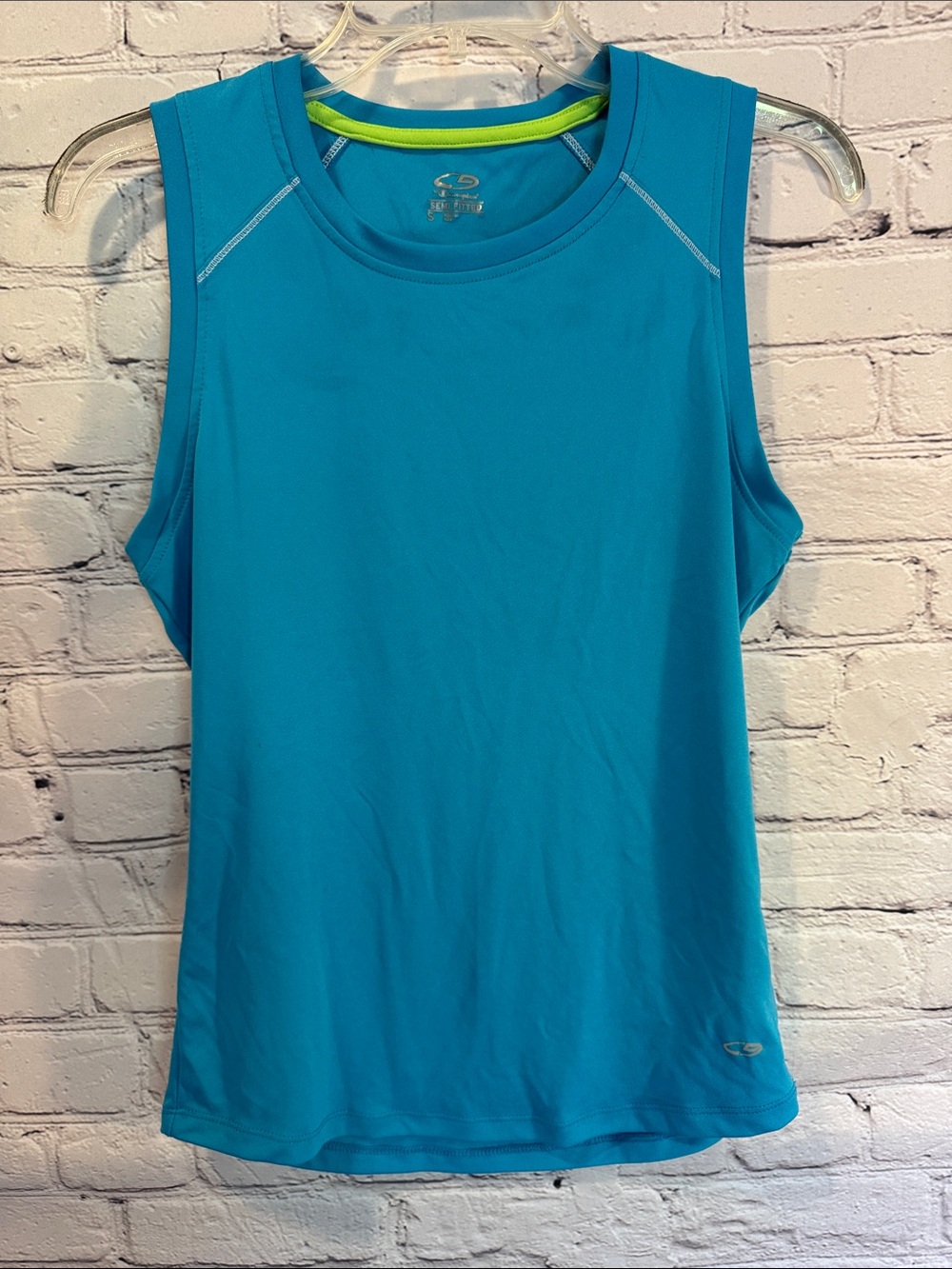 Champion Women's Athletic Tank in Bright Teal with Lime Trim